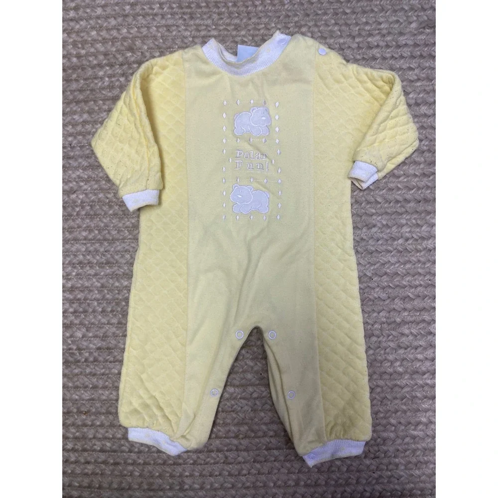 Little Miracles Vintage Baby Pajamas‎ Yellow Polar Bear  Quilted Size 6/9 Months